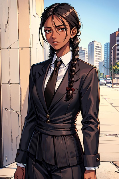 Uma mulher em um uniforme escolar