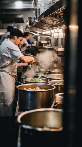 Foto uma mulher em uma cozinha preparando comida em um fogão imagem generativa de ia