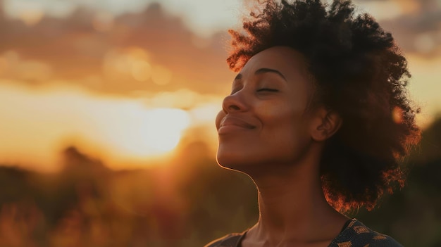 Uma mulher esperançosa enquanto olha para o futuro.