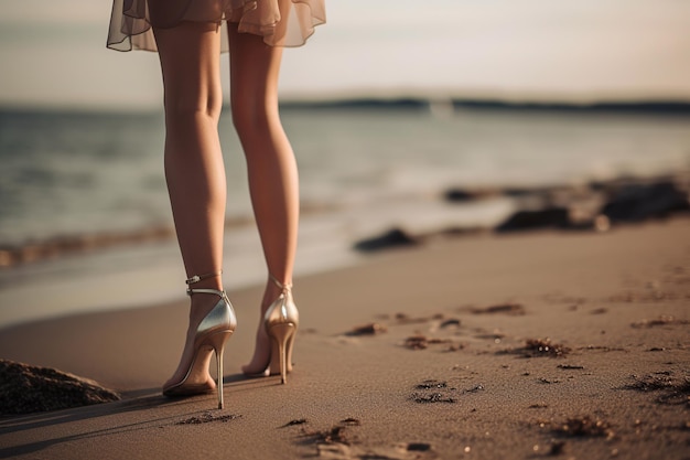 Uma mulher está na praia usando um vestido que diz 'eu te amo'