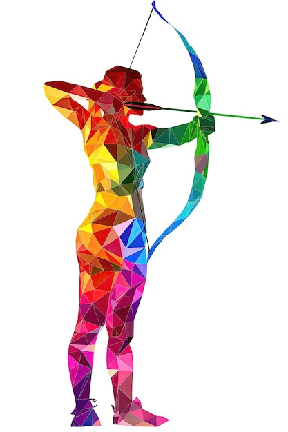 Foto uma mulher está segurando um arco e uma flecha e a flecha está apontando para a direita