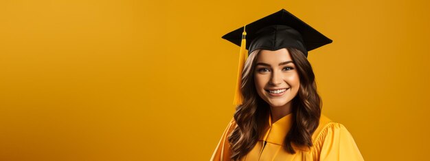 Foto uma mulher europeia feliz em vestido de formatura simbolizando o sucesso na educação e nos estudos de negócios ai ilustração generativa