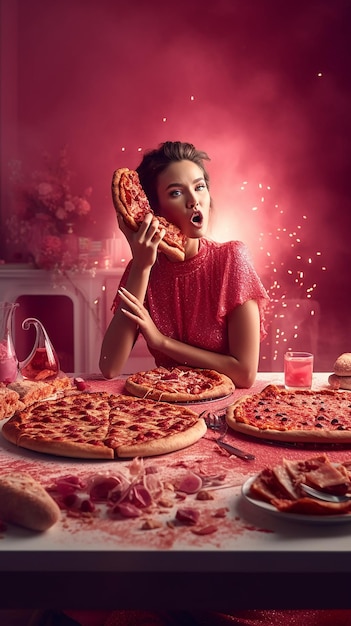 Uma mulher falando ao telefone com pizzas