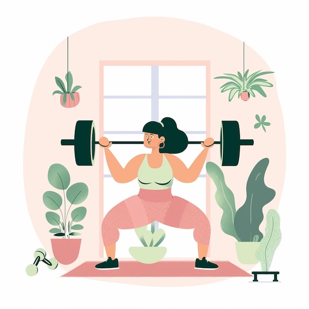 Uma mulher fazendo agachamentos com barra de peso ao ar livre desporto recreação exercício desenho de ilustração vetorial