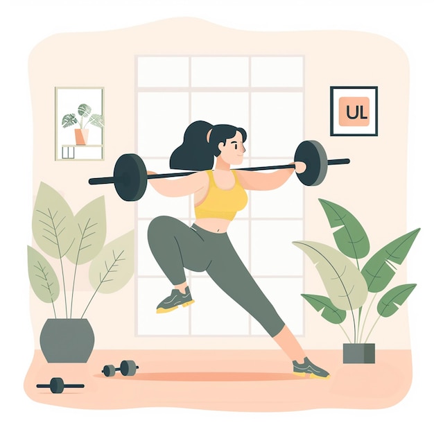 Uma mulher fazendo agachamentos com barra de peso ao ar livre desporto recreação exercício desenho de ilustração vetorial