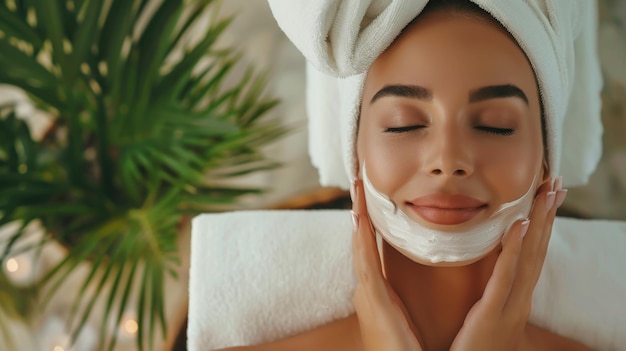 Uma mulher fazendo um tratamento facial rejuvenescendo sua pele para uma aparência fresca e revitalizada