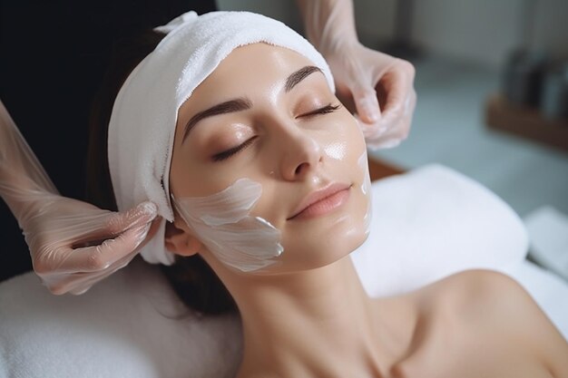 Foto uma mulher gosta de um tratamento de beleza em um spa.