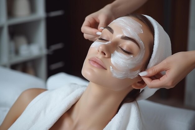 Foto uma mulher gosta de um tratamento de beleza em um spa.