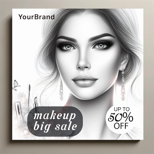 Foto uma mulher grande venda centro de beleza salão de maquiagem banner e post para redes sociais modelo de design