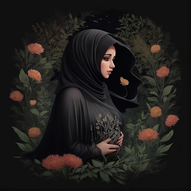 uma mulher grávida com uma flor na mão na barriga gerada por IA
