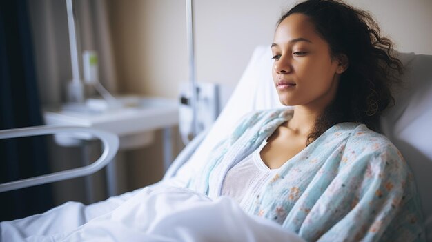 Foto uma mulher grávida em uma cama de hospital