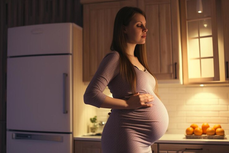 Foto uma mulher grávida está medindo sua barriga