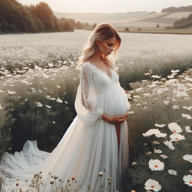 Uma mulher grávida num campo de flores 3