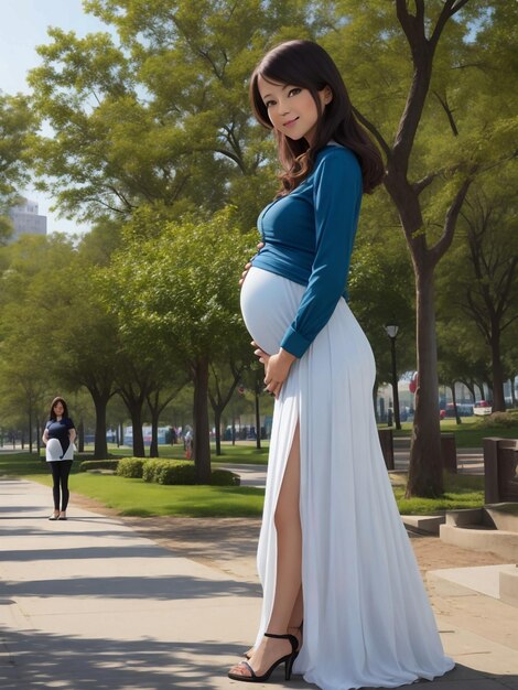 Foto uma mulher grávida posando no parque