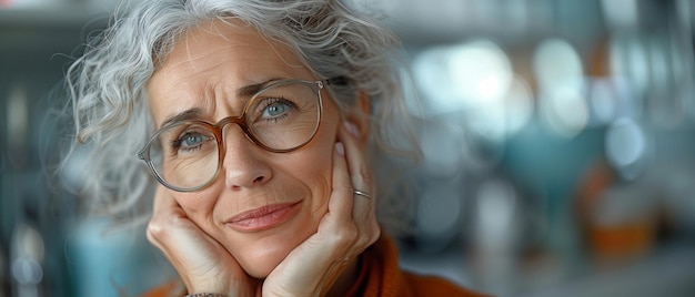 Uma mulher idosa de cabelos grisalhos sofre dores de dente excruciantes durante seu dia de trabalho
