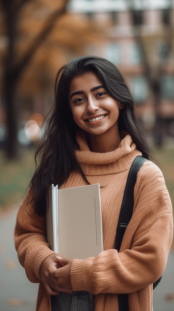 Uma mulher indiana com um livro na mão