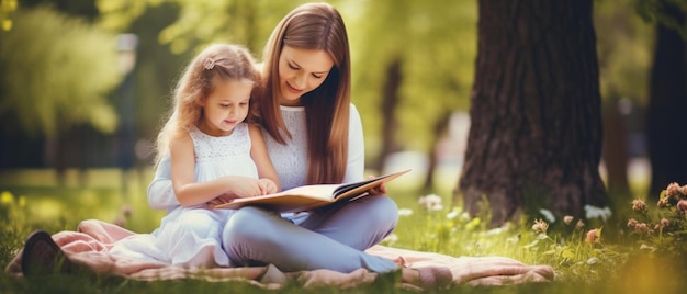 uma mulher lendo um livro para uma menina