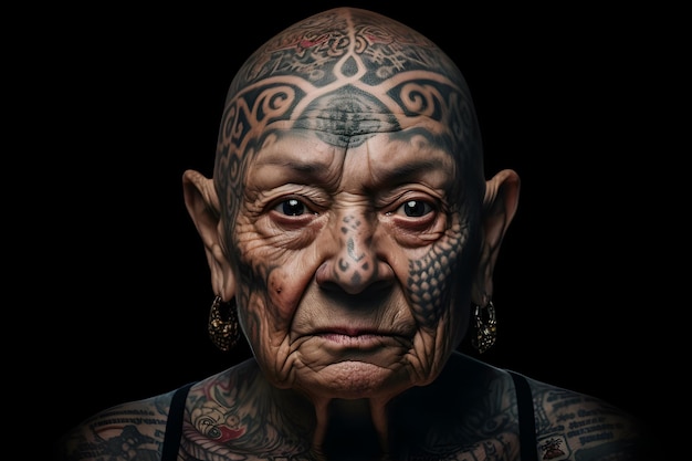 Uma mulher mais velha com tatuagens no rosto