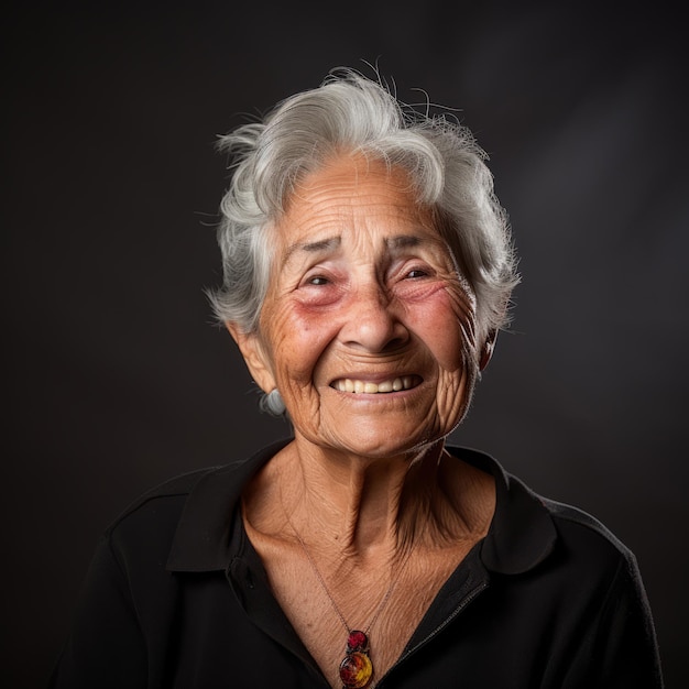 Uma mulher mais velha com um sorriso no rosto