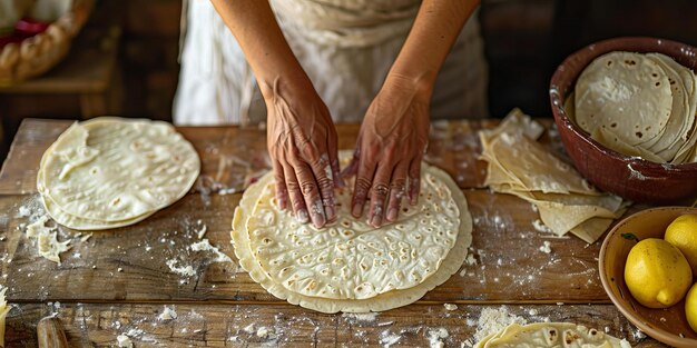 Uma mulher mexicana fazendo tortilhas à mão