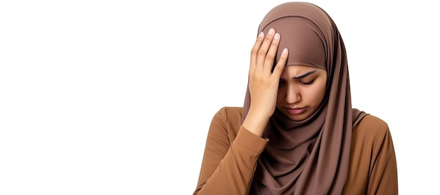 Uma mulher muçulmana malaia teve dor de cabeça com espaço de cópia