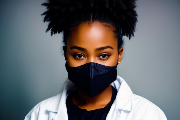 Uma mulher negra usando máscara protetora COVID 19 MaskWearing with Confidence Generative AI