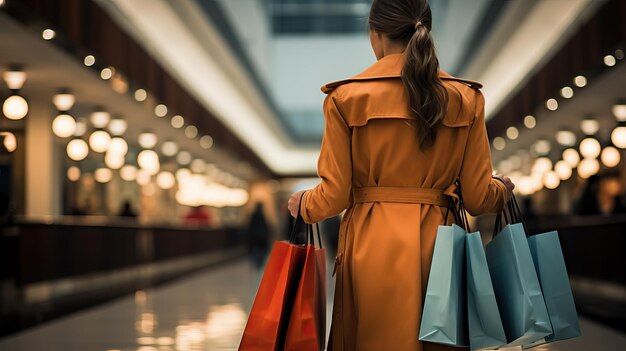 Foto uma mulher no centro comercial.