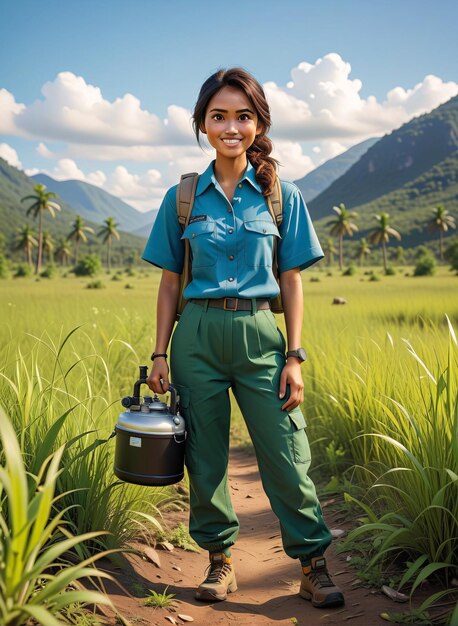 Uma mulher num campo.