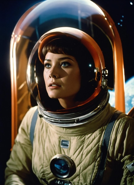 Foto uma mulher num fato espacial com um fato espacial