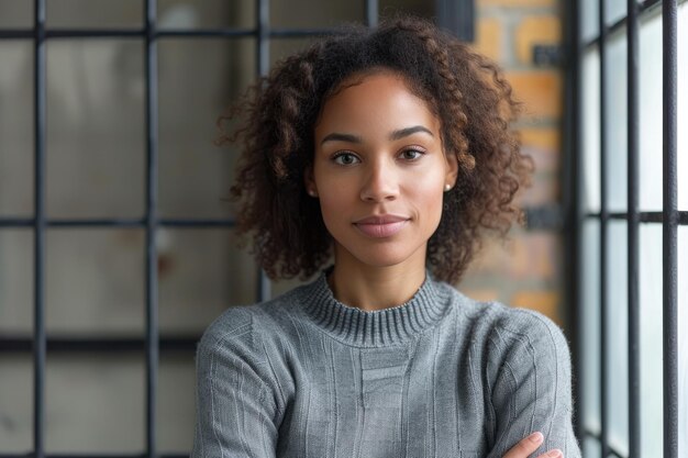 Uma mulher que parece satisfeita com a sua liberdade condicional