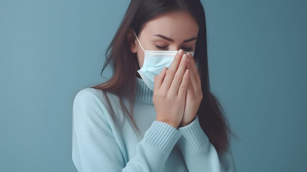 Uma mulher que sofre de um resfriado grave Dor de garganta e sintomas de laringite sugerem uma consulta médica