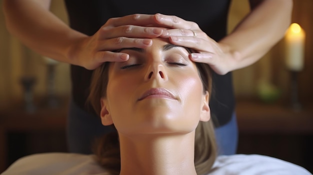Foto uma mulher recebe uma massagem em um estúdio de spa generative ai