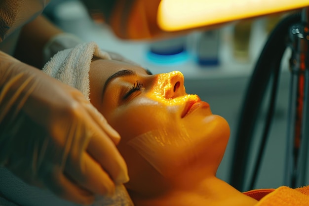 Foto uma mulher recebendo um tratamento facial em um salão de beleza adequado para conceitos de beleza e cuidados com a pele