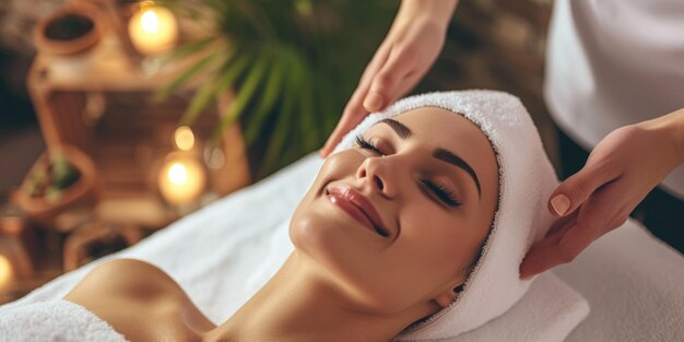 Uma mulher recebendo uma massagem num spa