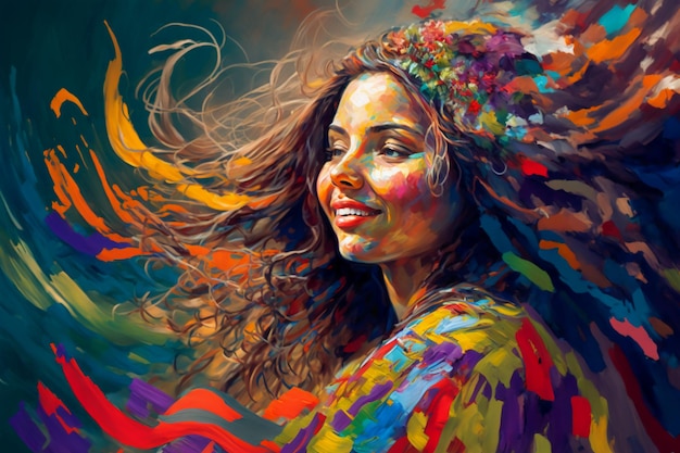 Uma mulher se abraçando e sorrindo ilustração colorida.