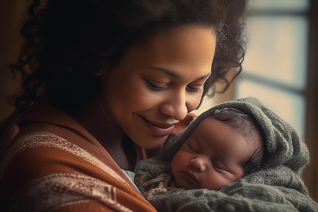 Uma mulher segura um bebê e sorri para a câmera.