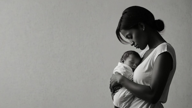 Foto uma mulher segurando um bebê com um bebê em seu peito