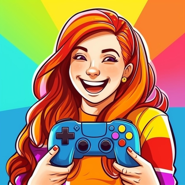 uma mulher segurando um controlador de videogame em suas mãos