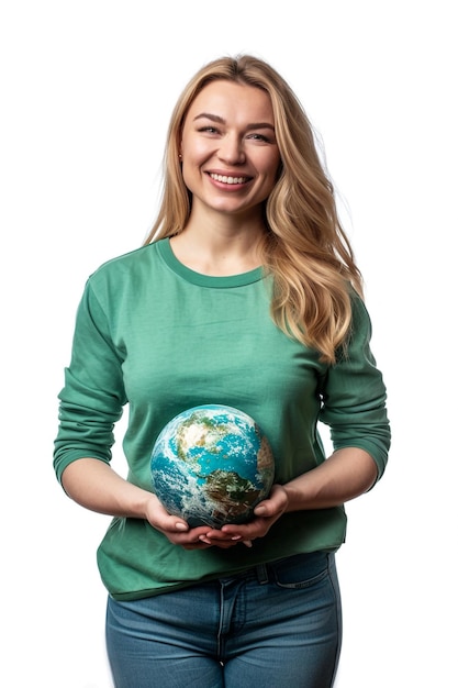 Foto uma mulher segurando um globo nas mãos