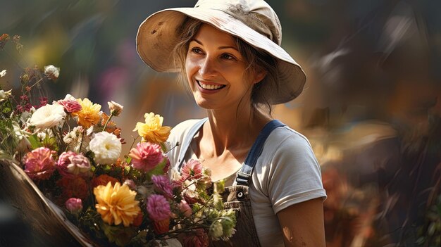 Uma mulher sorridente fazendo trabalho de jardim