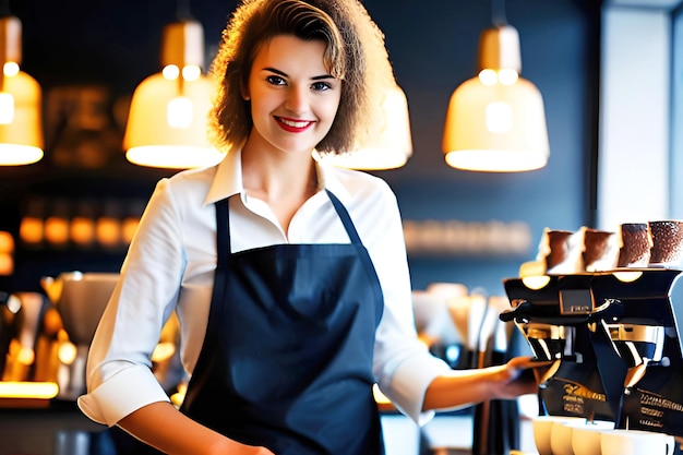 Uma mulher trabalhando em uma cafeteria