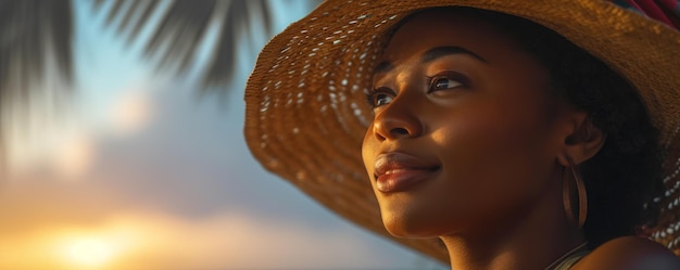 Foto uma mulher turista relaxando na praia tropical criar com ai generativa