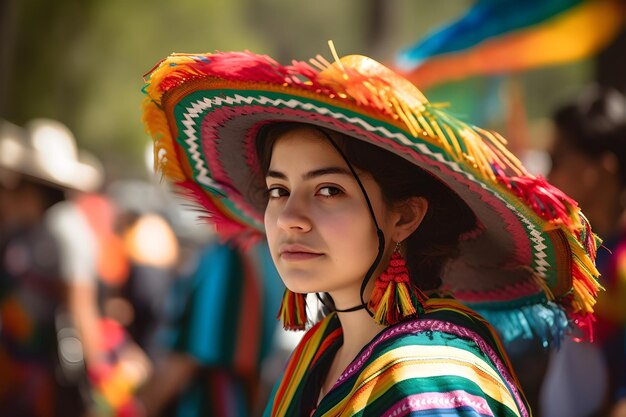 Uma mulher usando chapéu sombrero mexicano Generative AI