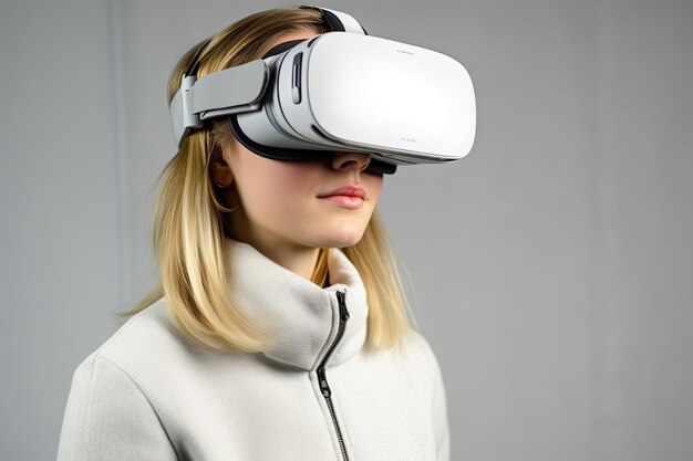 Uma mulher usando fone de ouvido VR