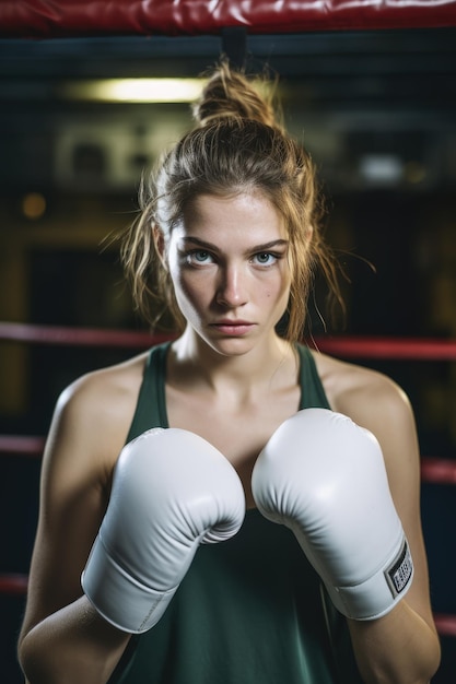 uma mulher usando luvas de boxe