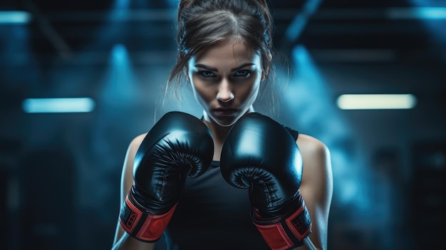 Uma mulher usando luvas de boxe