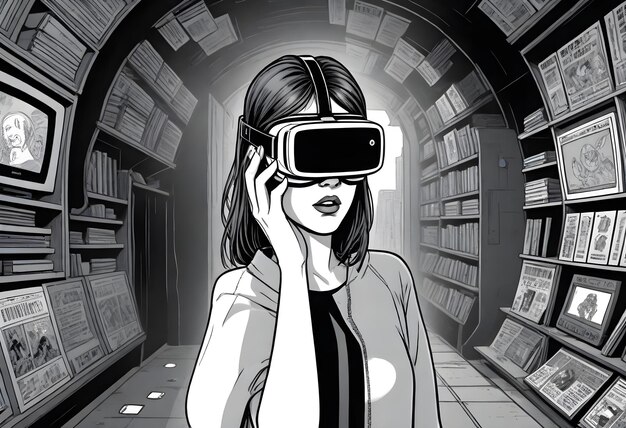 uma mulher usando óculos de realidade virtual está em um túnel