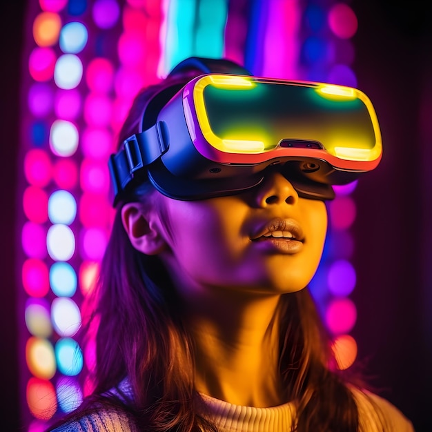 Uma mulher usando óculos de realidade virtual