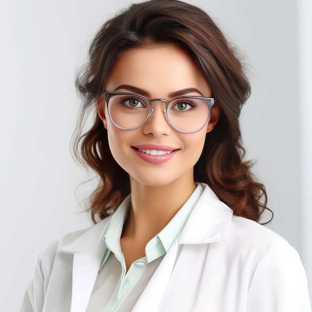Foto uma mulher usando óculos que dizem 'eu sou um médico'