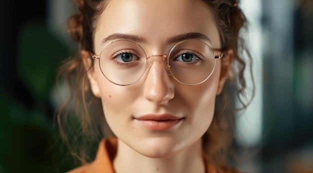 Uma mulher usando óculos que dizem 'sou uma menina'